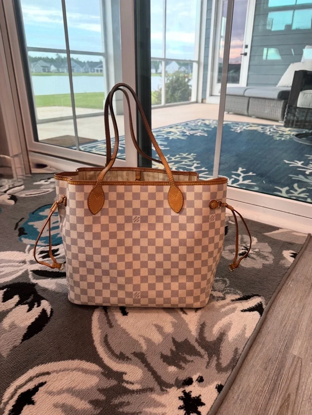 Louis Vuitton Damier Azur Canvas Tote in White and Tan